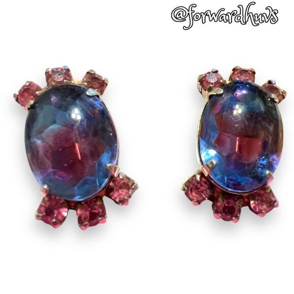 Vintage Dichroic Glass Clip-On Earrings – Striking Mid-Century Design - Picture 5 of 10